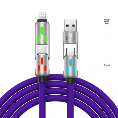 Vier-in-Eins Schnellladekabel mit siebenfarbigem Atemlicht, kompatibel mit Apple & Huawei, PD Anti-Tangle-Design.