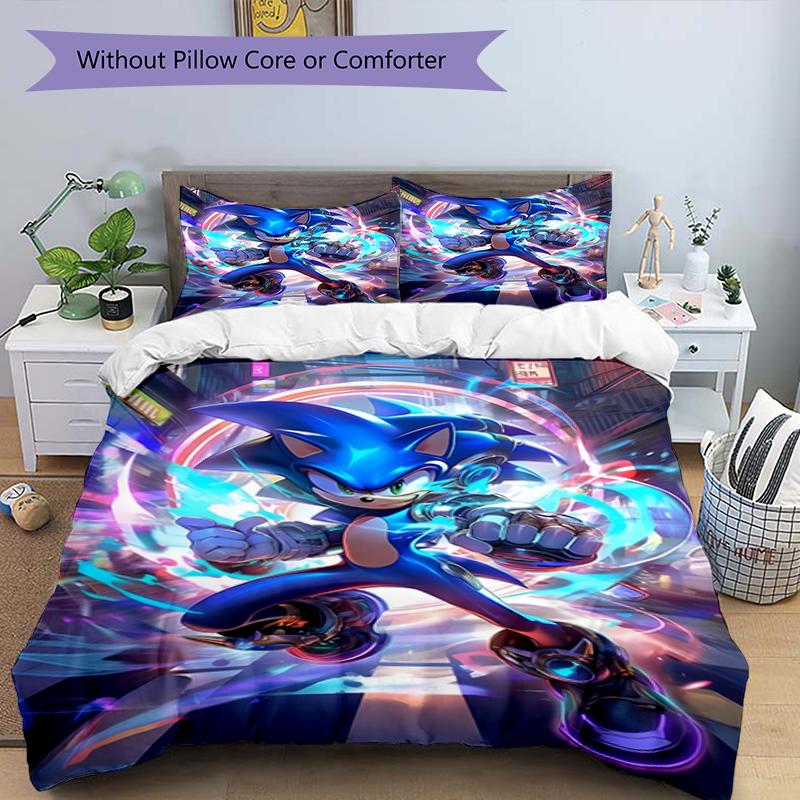 3pcs Sonic1 Design Cover Set - HD Printed Bedding with 1 Cover and 2 Pillowcases - Perfect for Home and Dorm Decor