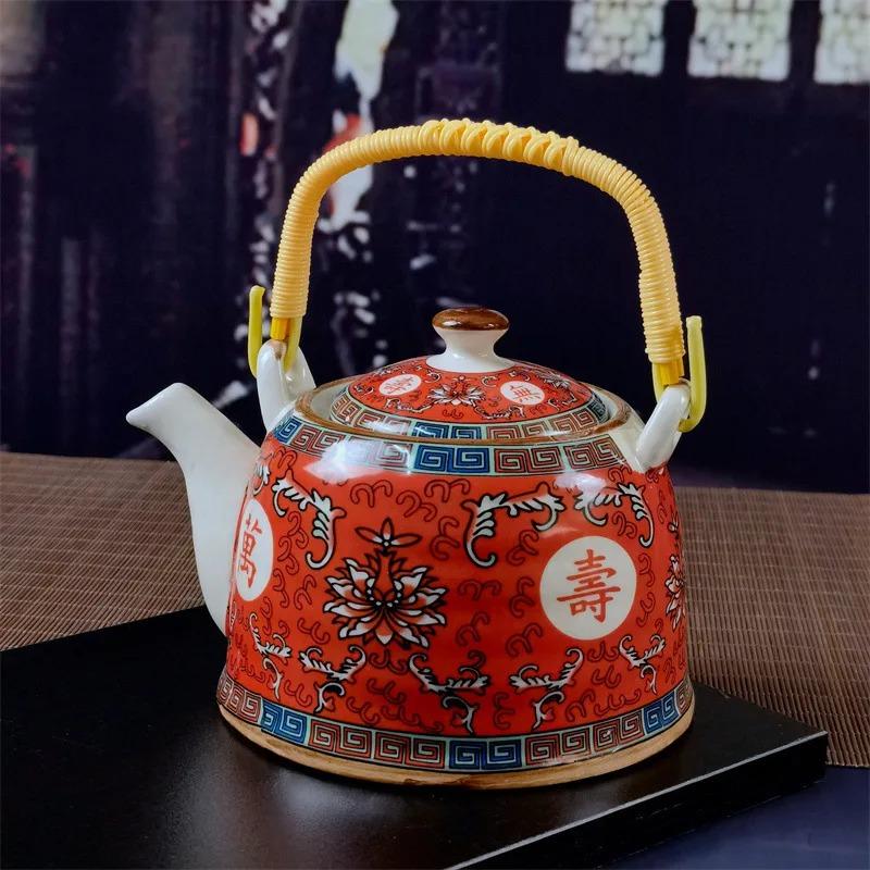 Ceainic din porțelan de uz casnic Oală din ceramică de mare capacitate cu apă rece Oală mare din porțelan, albastru și alb, cu mâner cu buclă