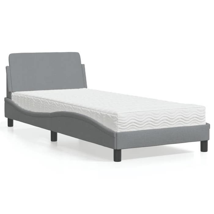 VidaXL Lit avec matelas gris clair 90x190 cm tissu, meuble de chambre à coucher, lit simple, cadre de lit incurvé, sommier, 3208304