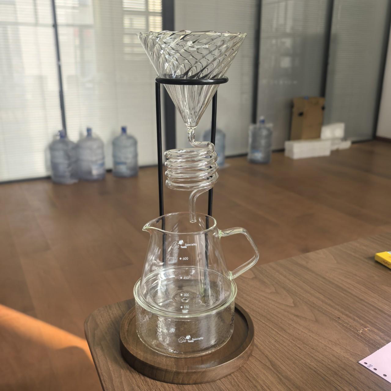 New coffee wooden tray filter brewer, coffee funnel, glass filter cup coffee pot set filter coffee pot set 600ml