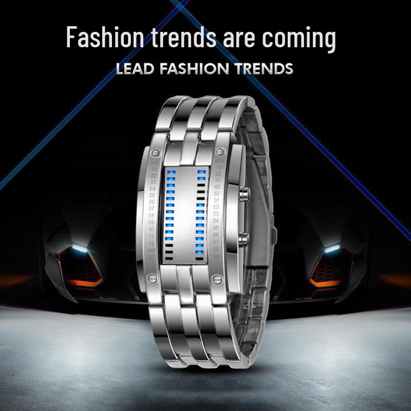 Koreanische Mode Binär-LED-Uhr - Iron Man Design, Doppelreihige Lichter für Studenten & Paare