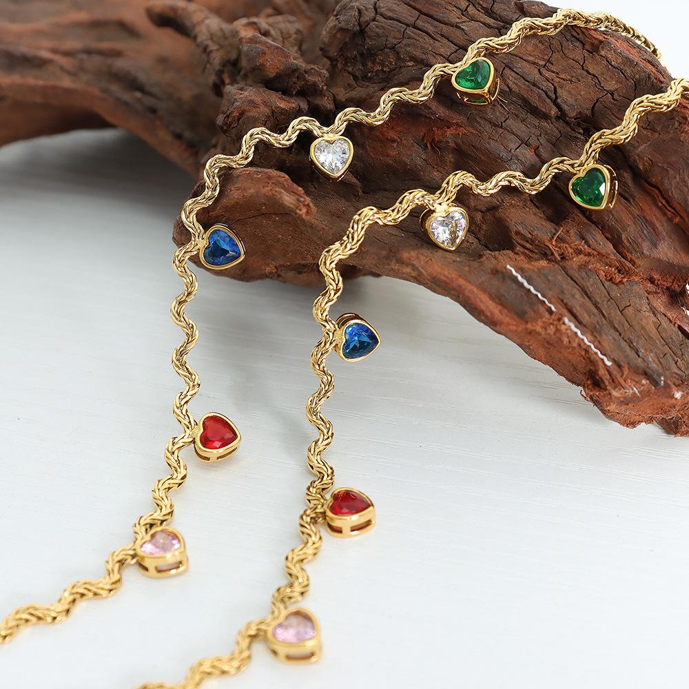 1 Pc Fashion Versatile Colorful Zirconia Love Shape Color Clashing Geometric Irregular Shape Necklace Collarbone Necklace Female