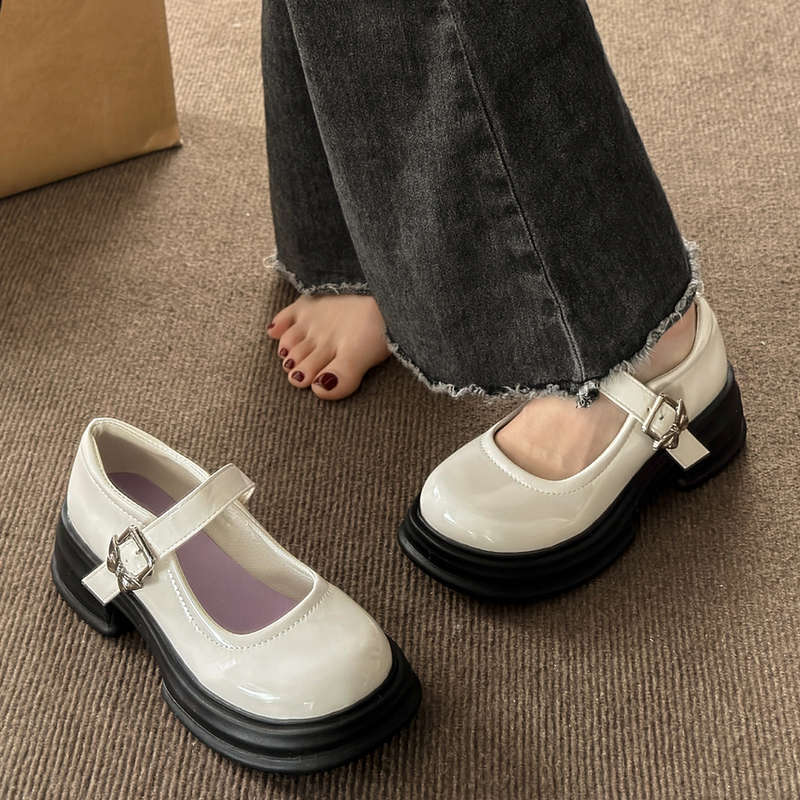 jk Mary Jane small leather shoes women's spring and summer 2025 new student platform black versatile British style single shoes tide