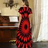 Women Plus Size V Neck Short Sleeve Printed Long Maxi Dress