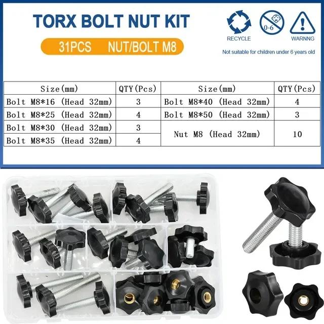 Hand Knob Screws Bolt kit M5 M6 M8 Plum Handle Six-star Glue Star Shape Head Thread Clamping Thumb Handle Machine Bolts Nut