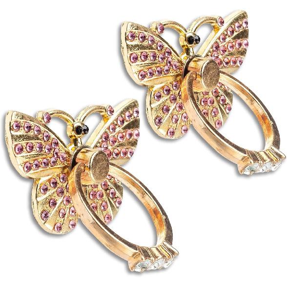 [2 Packs] Butterfly Glitter Bling Bling Phone Ring Holder, Sparkle Phone Ring Grip Artificial Diamond Stand,Rhinestone Cell Finger Ring for