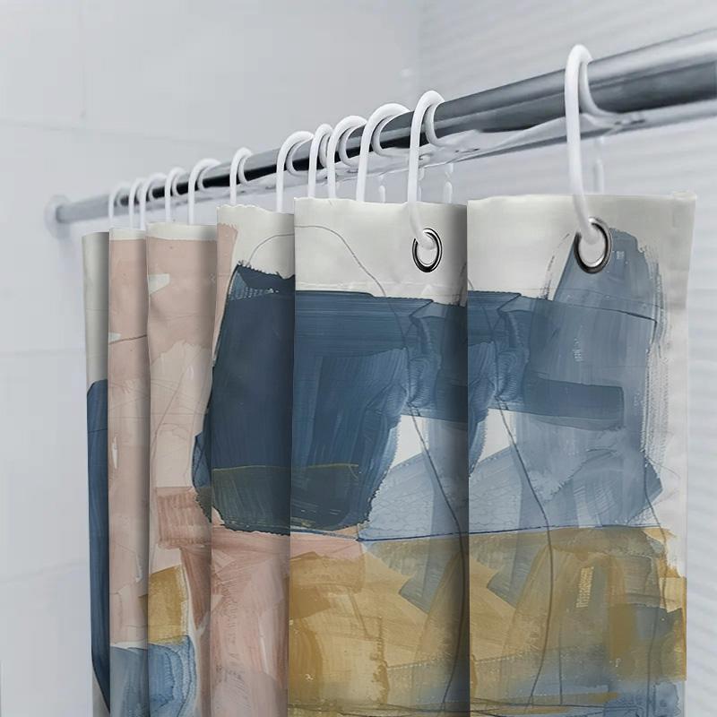 Handmade Oil Painting Shower Curtain Waterproof Bathroom Decor Abstract Artistic Design Customizable Size Available