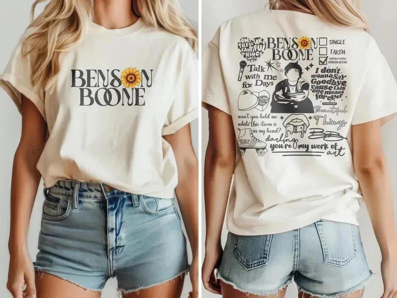 

Футболка с подсолнухом Benson Boone с двусторонним принтом, мерч Benson Boone, белая футболка 2XL