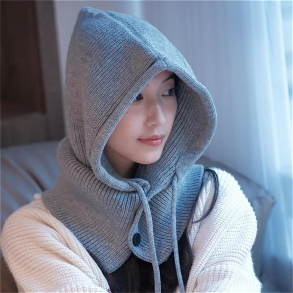 Adult Windproof Balaclava Hat Removable Women's Hood Adjustable Size Warm Cycling Hat Girls Winter Candy Color Knit Pullover Hat