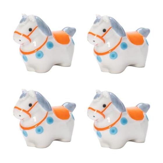 Set of 4 Ceramic Chopstick Rests - Zodiac Horse Design, Tang Dynasty Style, Animal Figurine, Creative Gift, Cute Craft, Desktop Decor for Chopsticks,