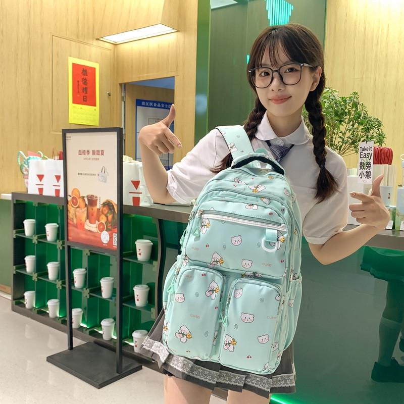Cute Teddy Cartoon Bear Flower Pattern Large Capacity Student Backpack For Girls
