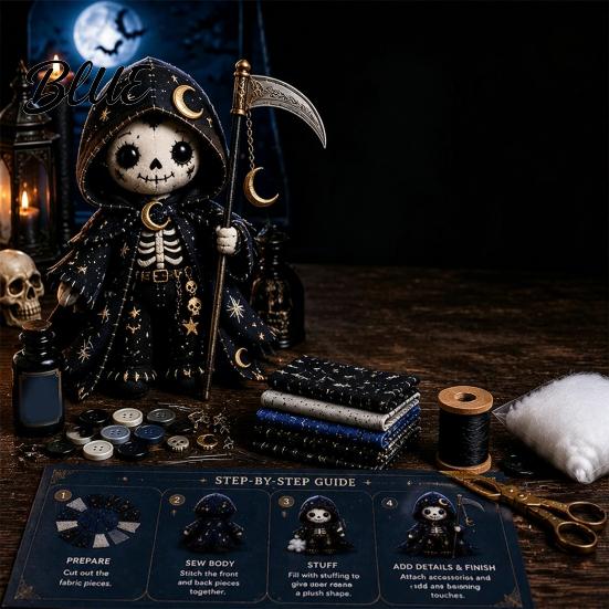 Halloween Sewing Project Skeleton Witch Patchwork Kit Gothic Girl Doll DIY Step-by-step Tutorial Kit for Adults Teens Handmade Gift Beginners