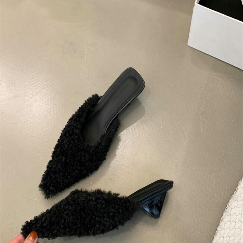 2025 European and American autumn and winter new fashion pointed head thin heel bag head high heel Mao Mao shoes