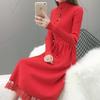 Women's Mid-Length Velvet Thick Knit Dress, Lace Loose Half-High Neck, Autumn/Winter 2025 Collection