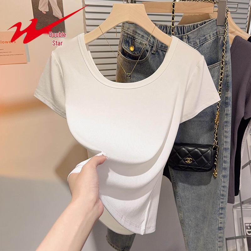 Women s Double U-Neck Backless Slim Fit Cotton T-Shirt S