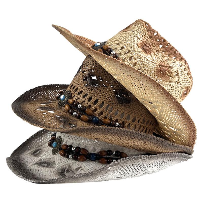 Cowboy Straw Hat With Sun Protection And Breathable Design For Summer Outdoor Activities**