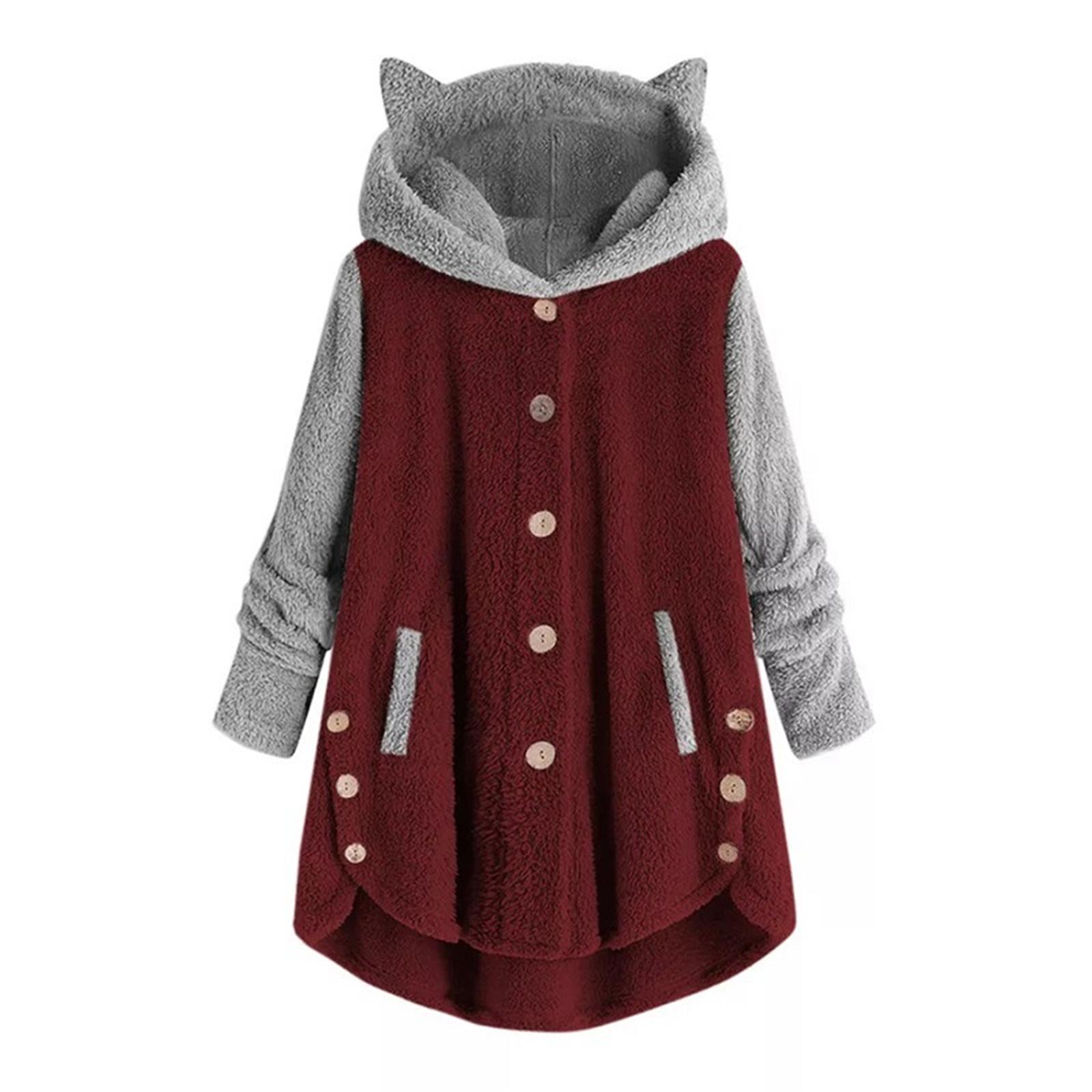 

Women s Fashionable Warm Fleece Solid Color Patchwork Hoodie Casual Jacket M