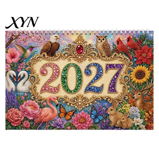 DIY Kalender-Set 2027 Diamond Art Malvorlage Wandkalender, Strassstein-Edelstein 12 Anfängerfreundliche Bastelarbeiten Monatsplaner, Jan. 2026-Dez.