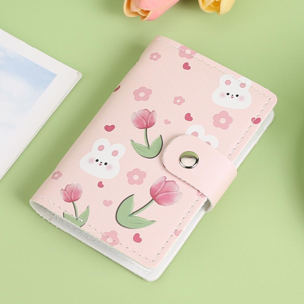 Portable Large Capacity Card Storage Bag Multi-card Slot PU Leather Short Card Bag Bunny Tulip Print Credit Card Holder Women