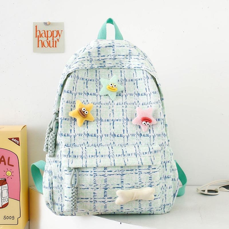 

Литературный и свежий клетчатый школьный рюкзак, рюкзак для кампуса для старшеклассников, универсальный и вместительный школьный рюкзак для женщин Single package without pendant. зелёный