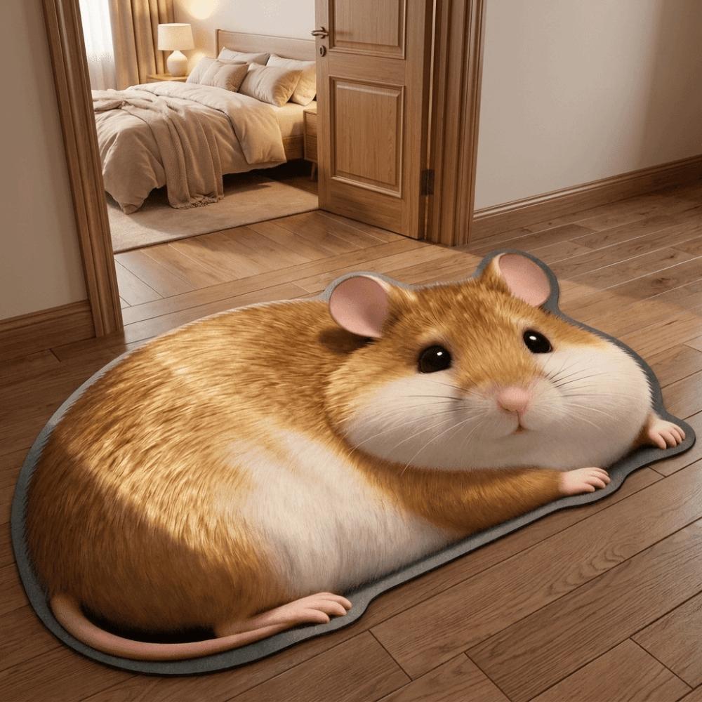 2D Home Decor Carpet Non-Slip Cartoon Carpet Soft Hamster-Shaped Area Rug Living Rooms