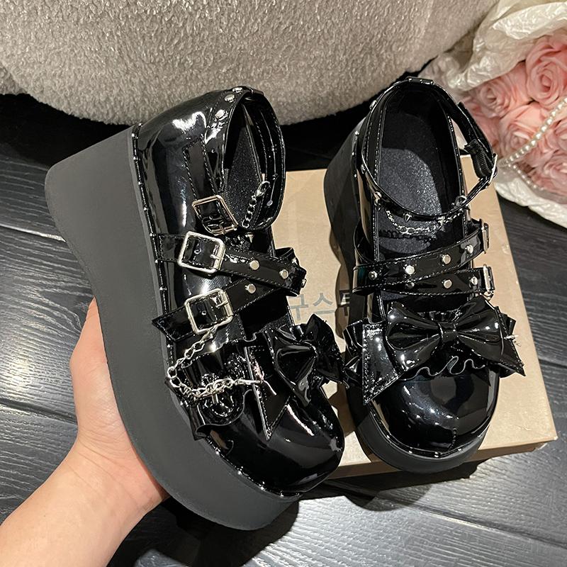 

ZOKI 2024 Весенние туфли Мэри Джейн на толстой платформе Женские милые туфли-лолиты с ремешком на щиколотке и застежкой-бабочкой Женские туфли-лодочки в стиле панк-готика 37 чёрный