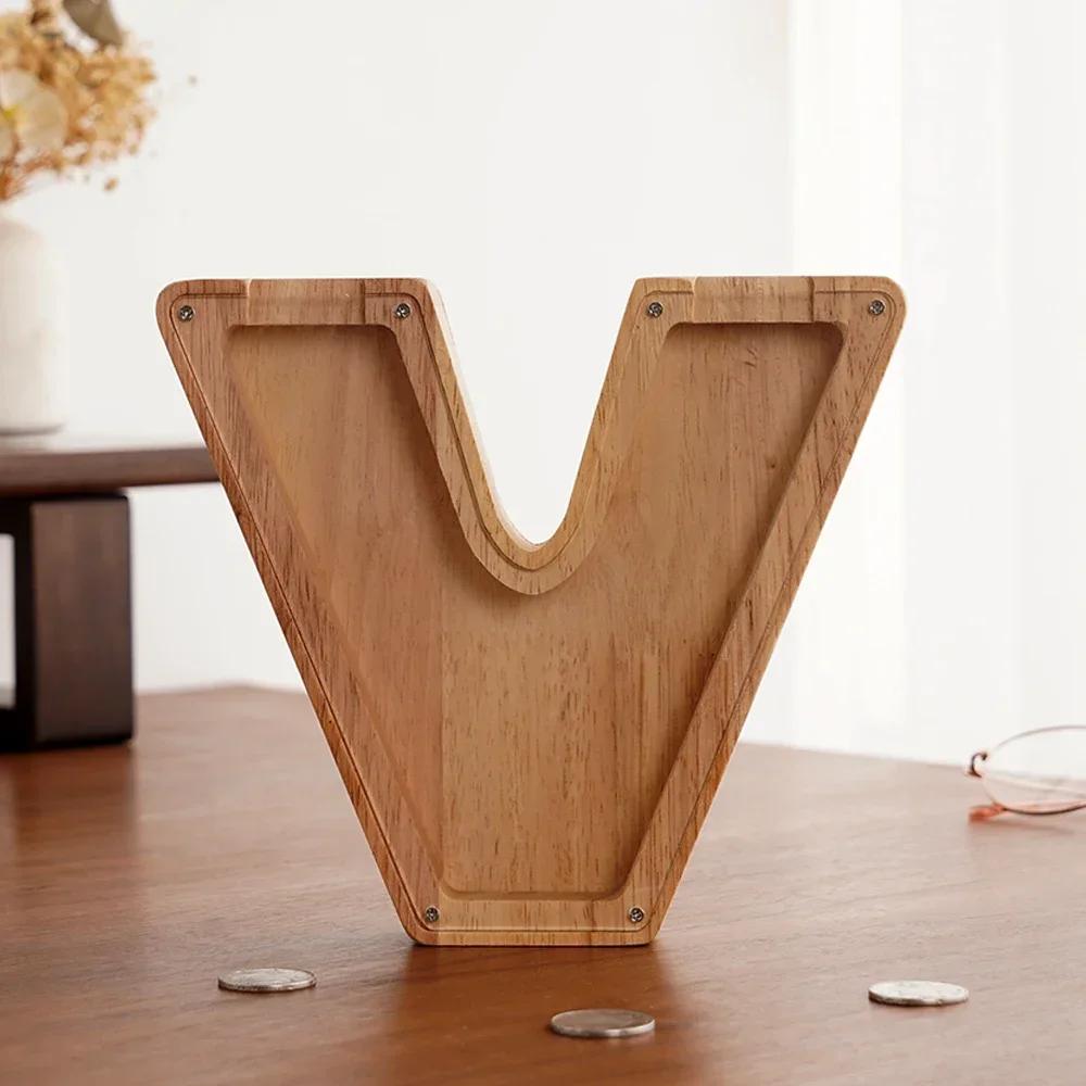 Wooden 26-letter English Letter Piggy Bank In Stock Children's Small Toy Storage Box Transparent Acrylic Piggy Bank Home Decor