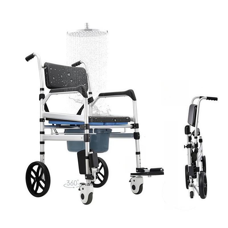 Foldable Height Adjustable Safety Commode Chair Elderly People Wheelchair Household Foldable Shower Chair