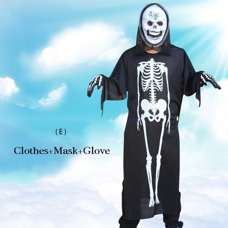 Маскарадный костюм на Хэллоуин премиум-качества с маской человеческого скелета, призрака и дьявола E-3pcs(Clothes+Mask+Glove)