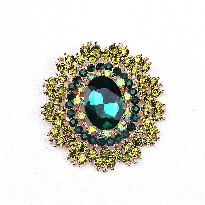 Classic Retro Stained Glass Large Brooch Imitation Crystal Luxury Badge Suit Dress Accessories