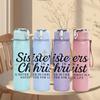 1PC Sisters In Christ Wreath Text 750ml Color Plastic Sports Water Bottle Leakproof Flip Straw Lid Suitable for Sports Office Home Use