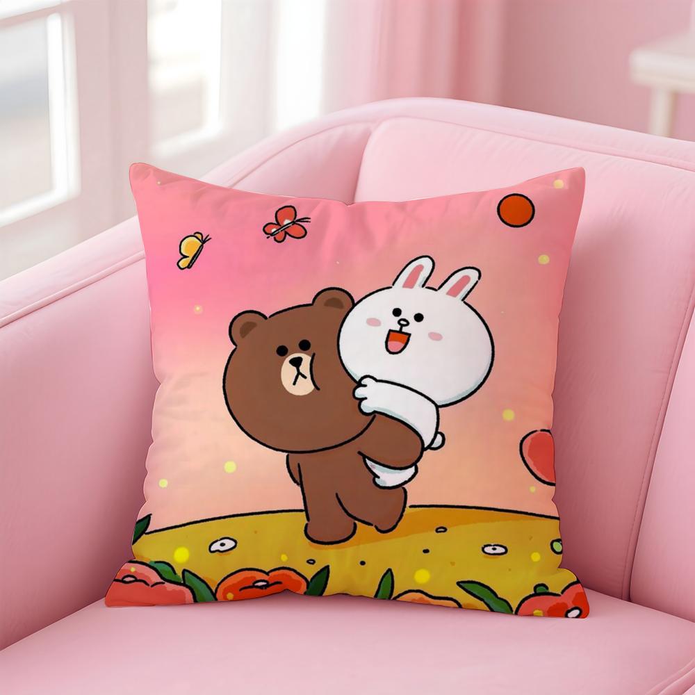 BBrown Bear and Cony Cushion Cover Linen Pillowcase Cover Soft Decor for Sofa Home Room