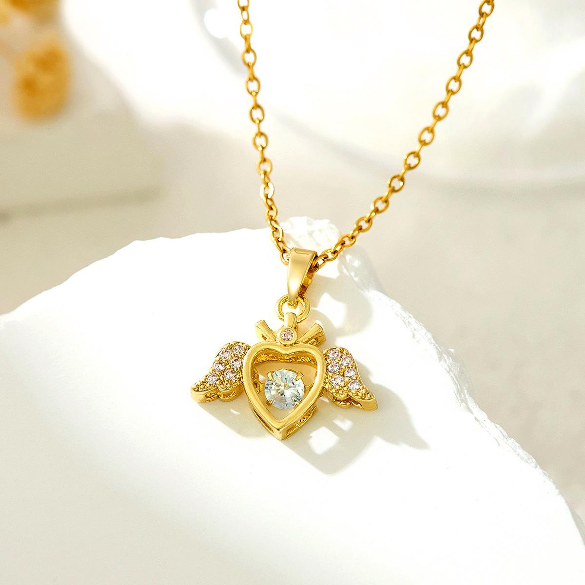 Angel Wings Niche Necklace Advanced Sense Cat s Eye Love Pendant Temperament Fashion Stainless Steel Bamboo Clavicle Cross