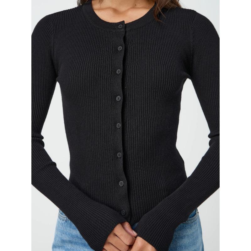 Y2k Mode Damen S Schlanke Passform Langarm Strickjacke Mit Knöpfen