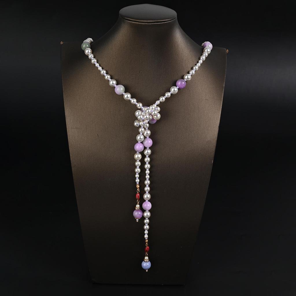 Vintage Chinese Style Glass Pearl Tassel Necklace Set