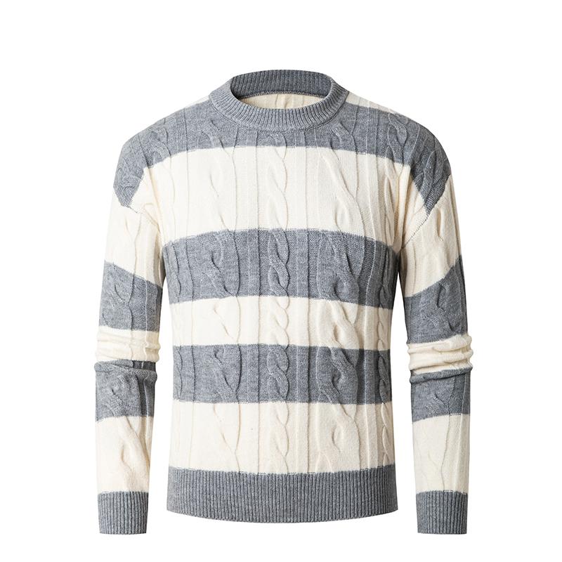 2024 Trendy Pruhovaný Barevný Černý Svetr Pánský Korejský Styl Ležérní Pletený Top Unisex Módní Volný Střih Kulatý Výstřih Pulovr