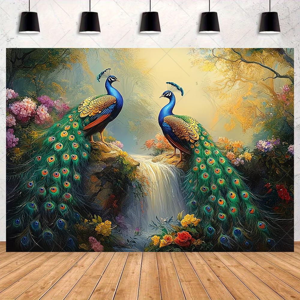 Peacock Theme Background Happy Birthday Flower Castle Waterfall Party Decor Backdrop Photography Studio Supplies Props Banner