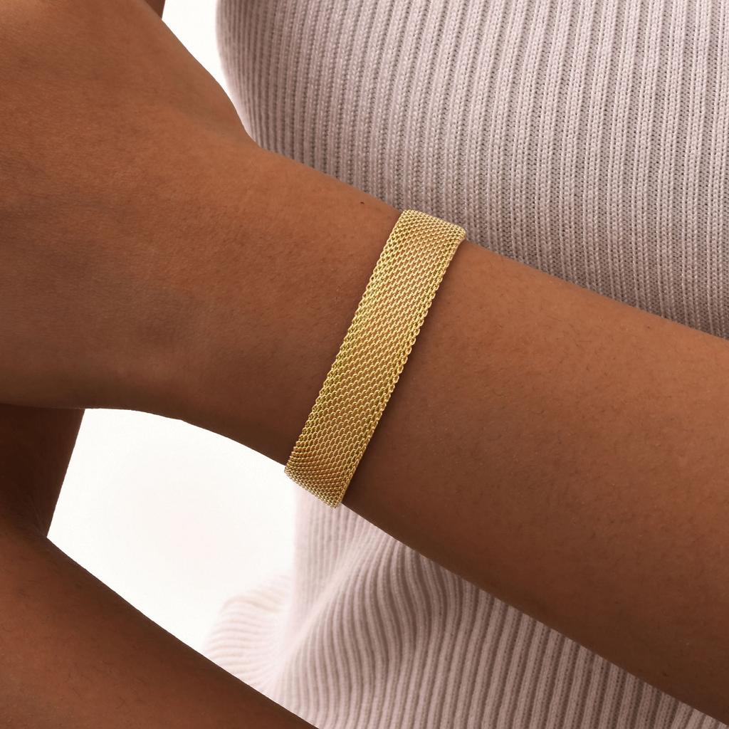 Punk Mesh Strap Chain Bracelet for Women,Stainless Steel Adjustable Chain Bracelets,18K Gold Plated Accessory Gift