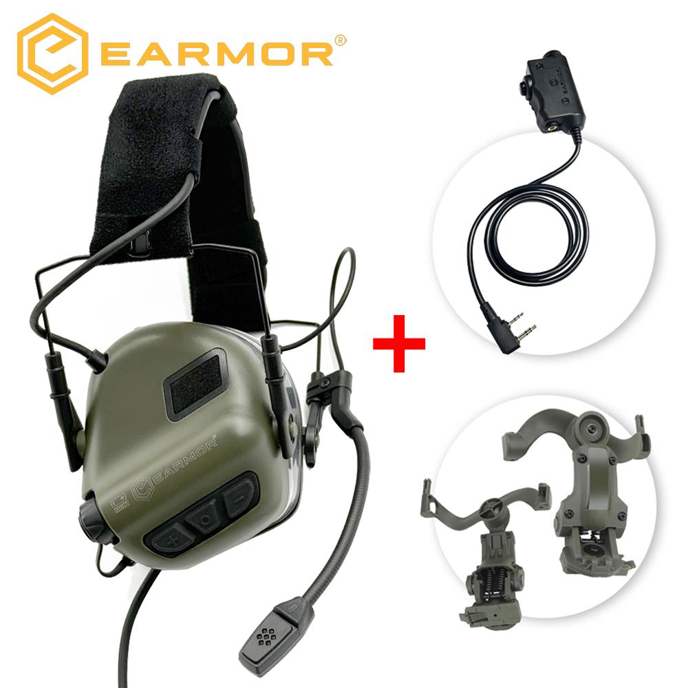 EARMOR M32 SE Tactical Headset Hunting Shooting Noise Cancelling Headphones with PTT,Brackets Fit for Wendy M-LOK ARC Helmet