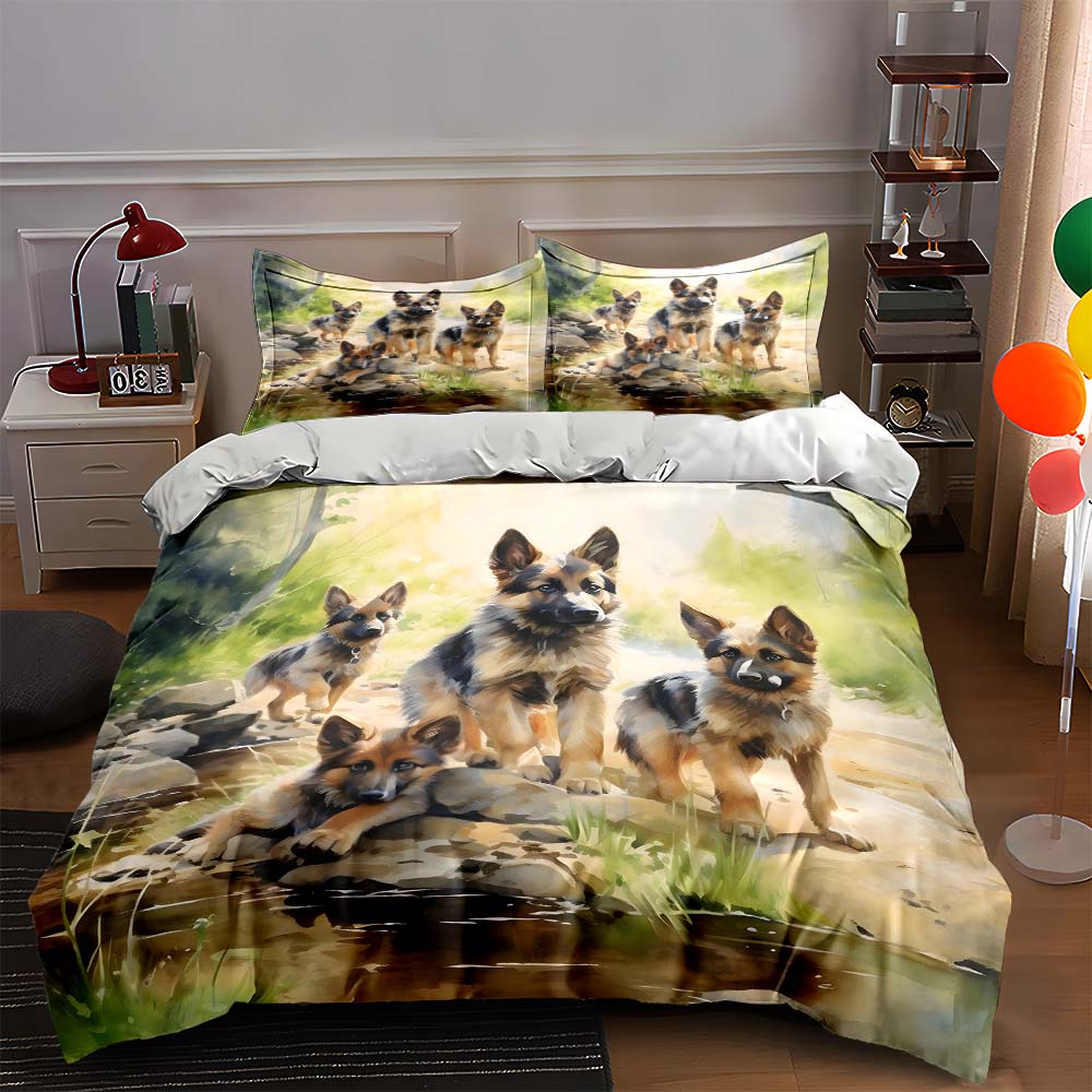 

German Shepherd puppies Bedding Duvet cover sets Duvet covers Pillowcases gifts (1 * Duvet Cover 2 * Pillowcases, without duvet insert) 135x200cm