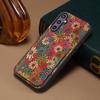 For Samsung Galaxy S25 Case with Card Holder Kickstand Flowers Design Leather Phone Cover