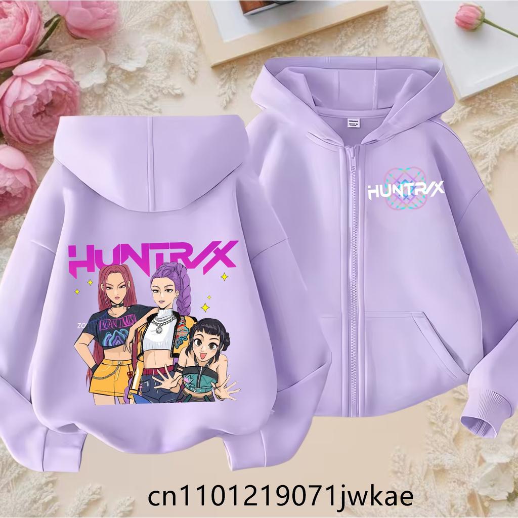 2025 New Purple Jacket Boys' and Girls' Sportswear Children's Top Hoodie KPop Devil Hunter Zipper Hoodie