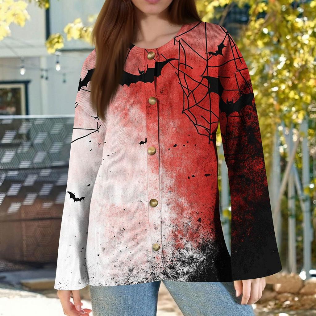 Women's Fashion Printed Long Sleeve Knitted Cardigan Button Down Jacket