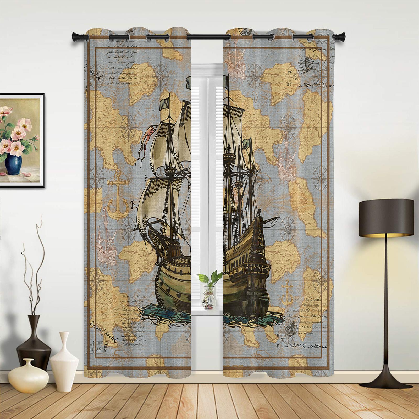 Винтажные маршруты Парусники Якоря Современные шторы для гостиной Спальня Шторы Кухня — фото 3