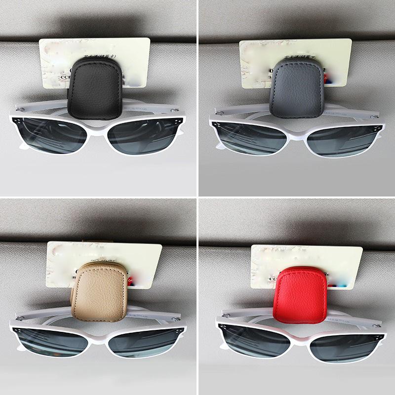 Multifunktionsbil Solskydd Glasögonklämma Läderglasögonglasögonklämma Magnetisk solglasögonhållare Hållare Universal interiörtillbehör