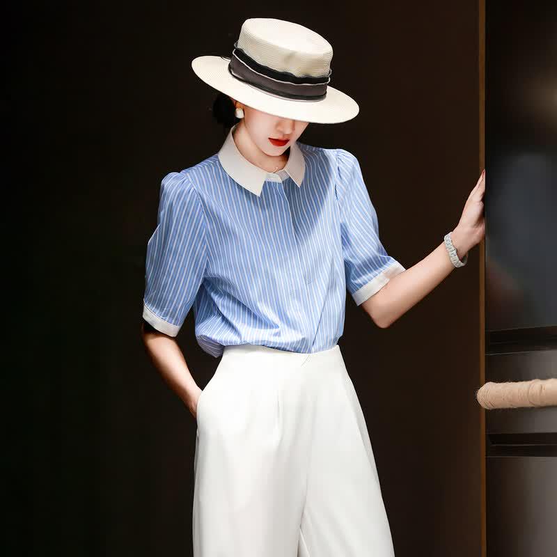 Women s Striped Contrast Lapel Shirt S