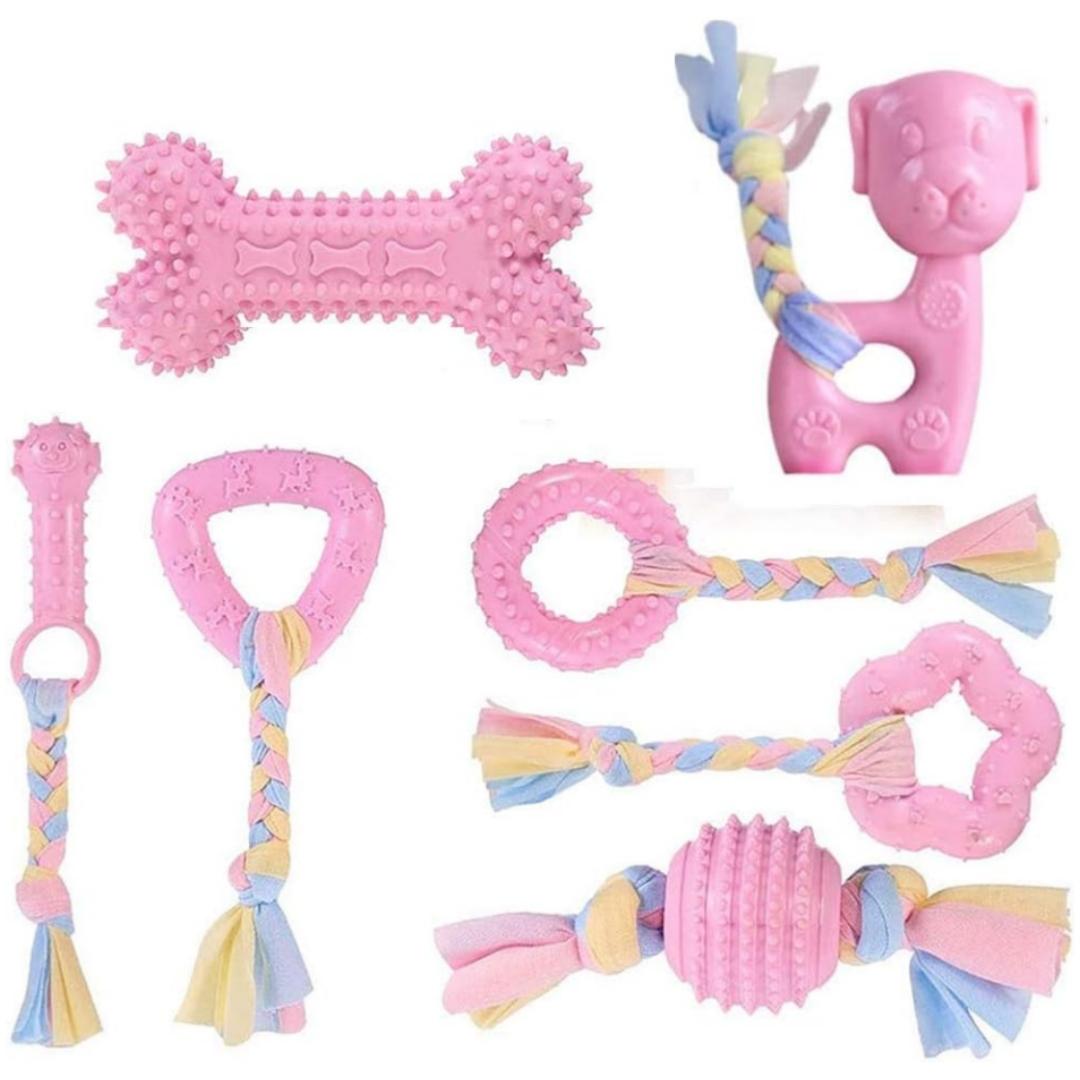 

Dog Chewable Toy, 7-Piece Puppy Molar Chewable Toy Set with Ball and Colorfulful Rope, Interactive Pet Toy Suitable for Small and Medium-Sized Dogs розовый