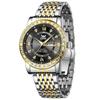 Men's Quartz Watch 42mm Stainless Steel Round Face Calendar Day Date Diamond Index Water Resistant Black