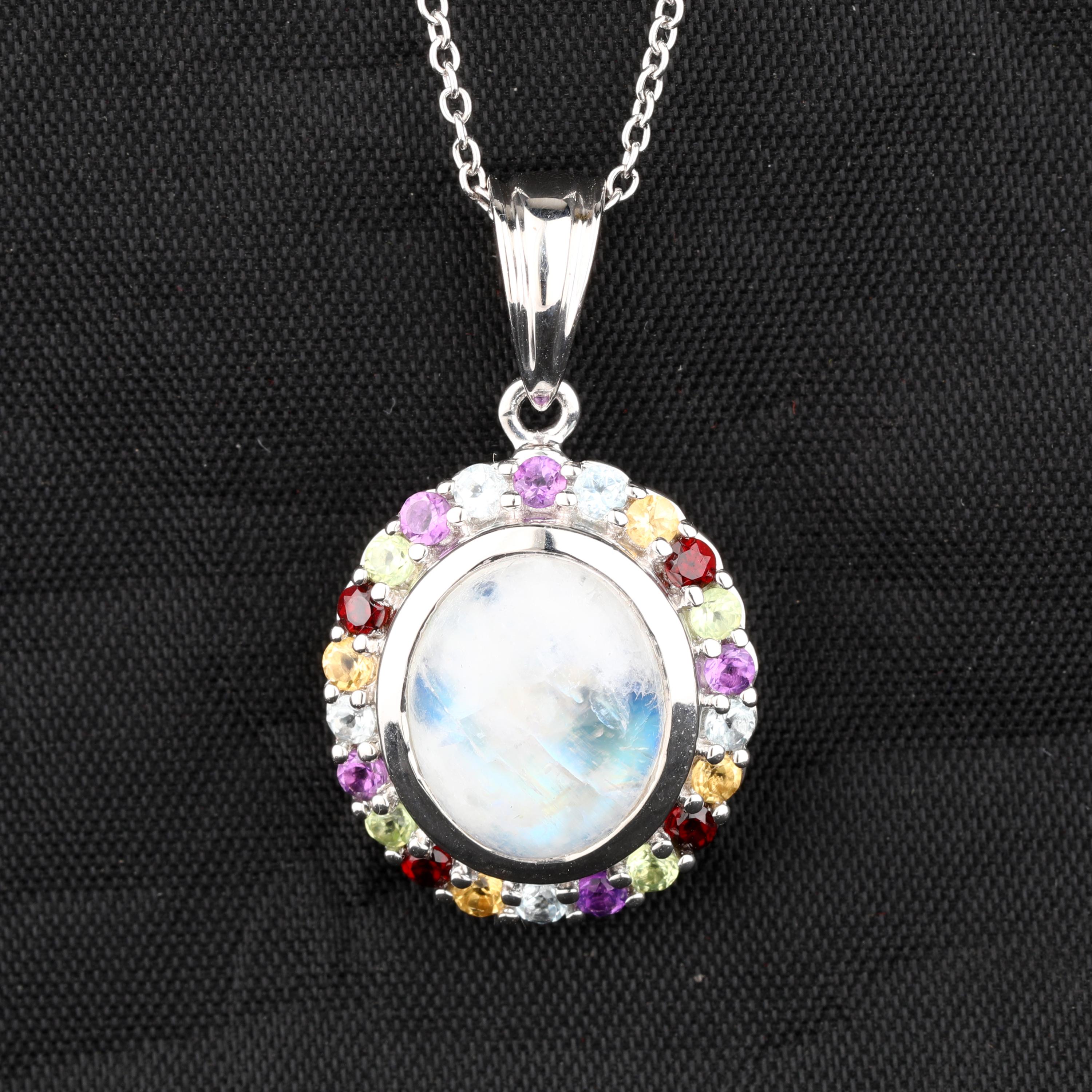 

Moonstone Multi Gemstone Pendant 925 Sterling Silver Rhodium Jewelry білий